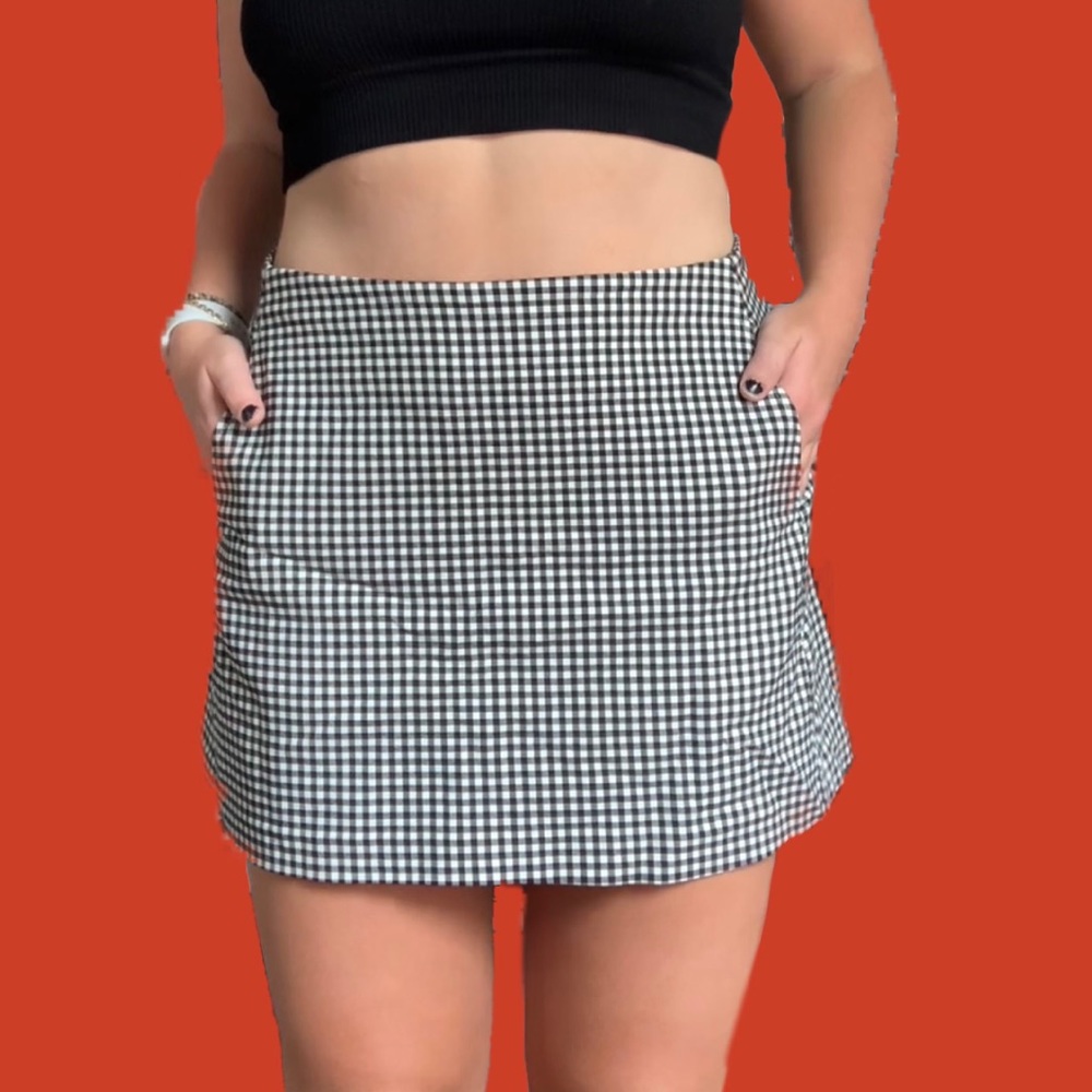 UO Black and white gingham mini skirt